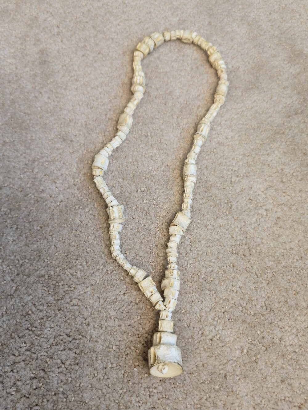 Vintage Japanese Hand Carved Antler Prayer Skull Bead Necklace